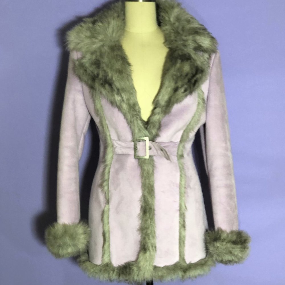 Beautiful vegan Bebe purple faux shearling jacket